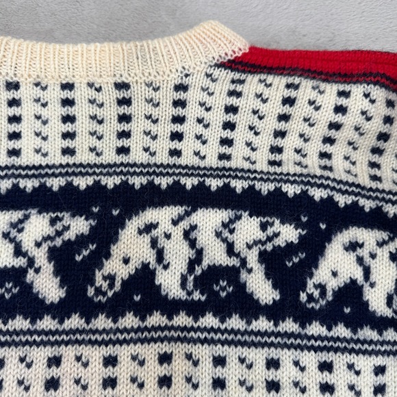 VTG LL Bean Norwegian Nordic Polar Bear Sweater Mens L Ivory Pullover Wool Cozy - Picture 3 of 8